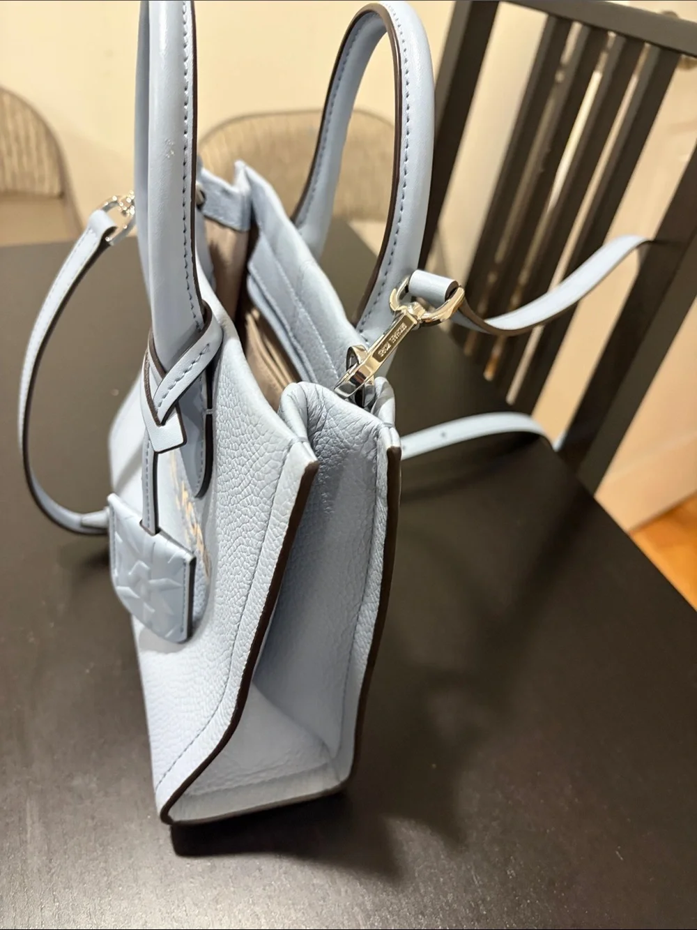 Michael Kors Powder Blue Pebble Leather Satchel with Strap